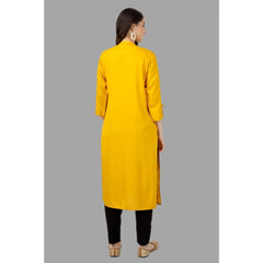 Generic Women's Embroidered Calf Length Rayon Kurti (Yellow)