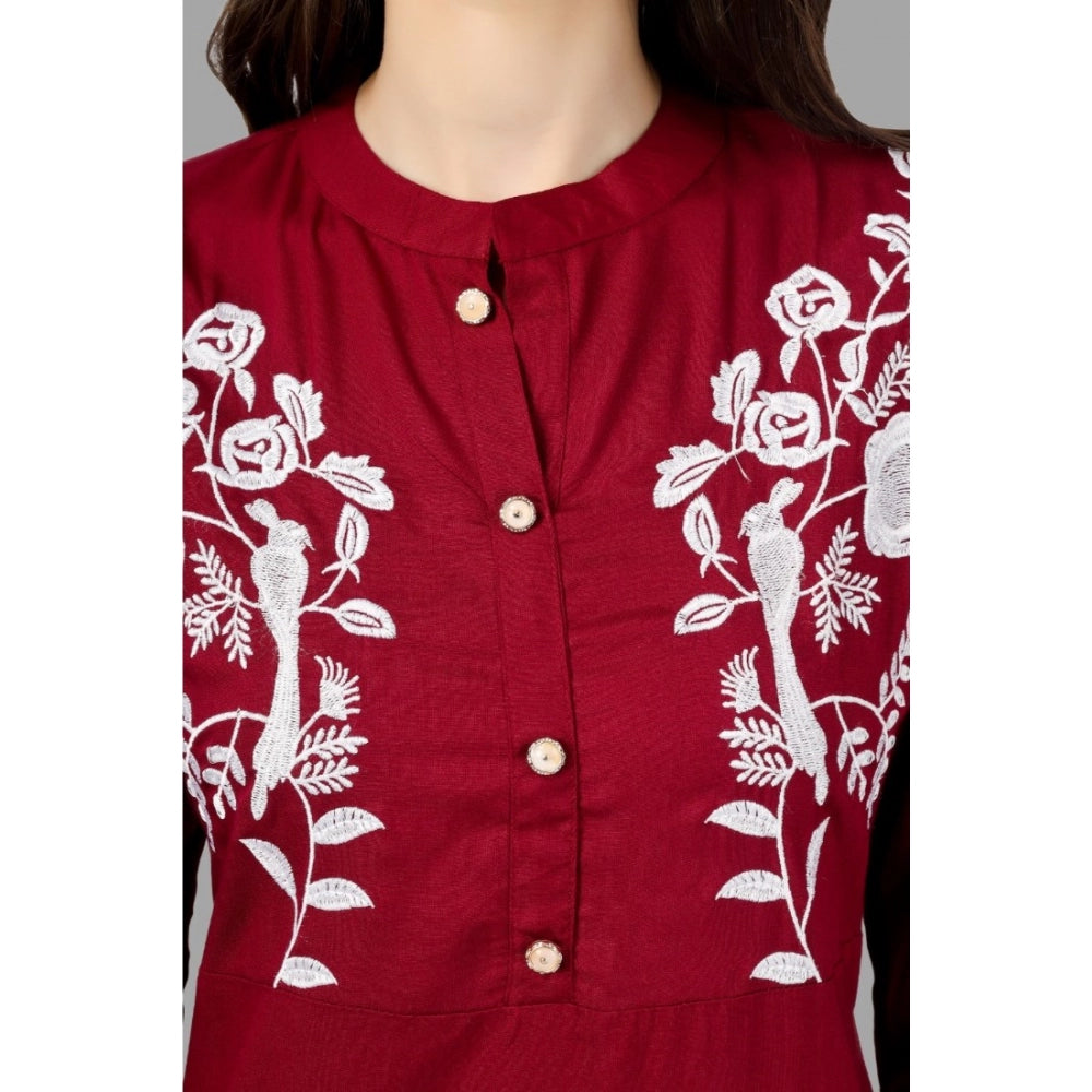 Besticktes, wadenlanges Kurti aus Viskose für Damen (Kastanienbraun)