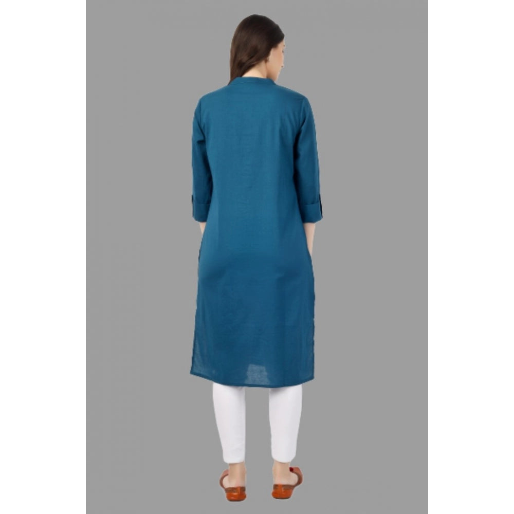 Generic Women's Solid Calf Length Cotton Kurti (Light Blue)