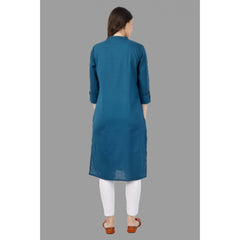 Generic Women's Solid Calf Length Cotton Kurti (Light Blue)