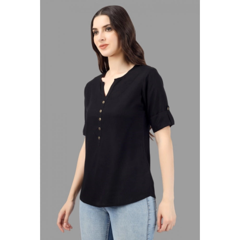 Generic Women's Solid Short Length Rayon Tunic Top (Black)