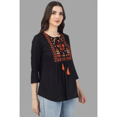 Generic Women's Embroidered Short Length Rayon Tunic Top (Black)