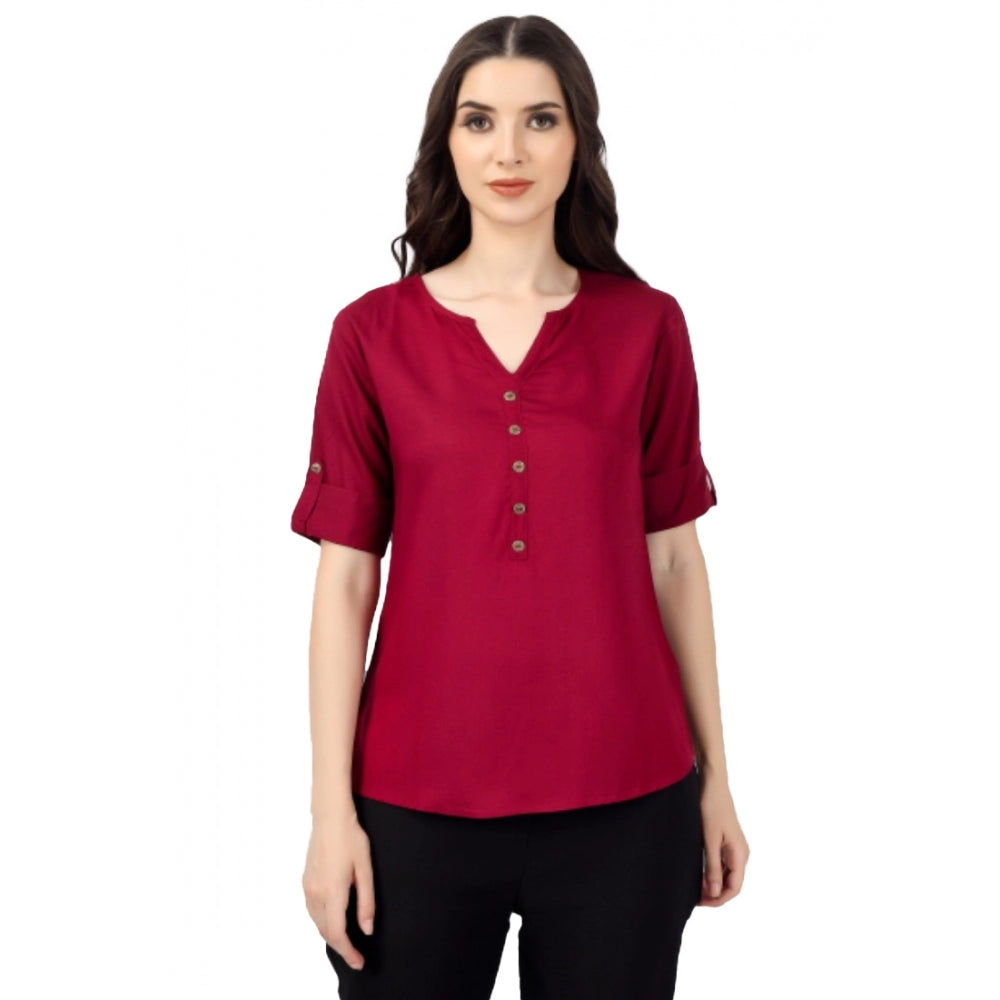 Generic Women's Solid Short Length Rayon Tunic Top (Maroon)