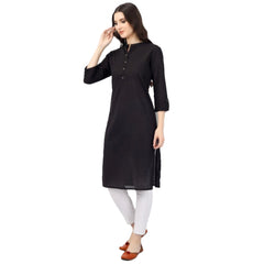 Generic Women's Solid Calf Length Cotton Kurti (Black)