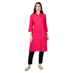 Generic Women's Solid Calf Length Rayon Kurti (Pink)