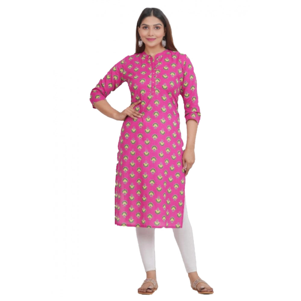 Generic Women's Printed Calf Length Cotton Kurti (Pink)