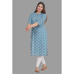 Generic Women's Printed Calf Length Cotton Kurti (Grey)