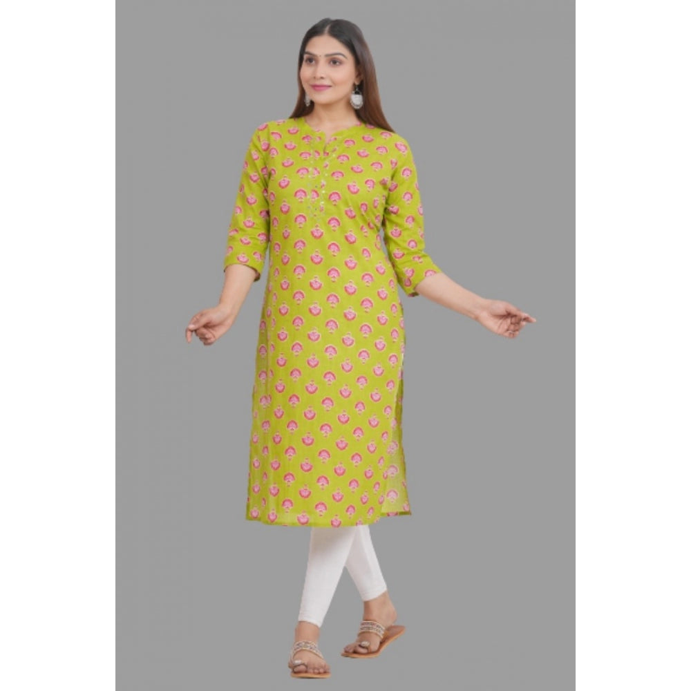 Generic Women's Printed Calf Length Cotton Kurti (Green)