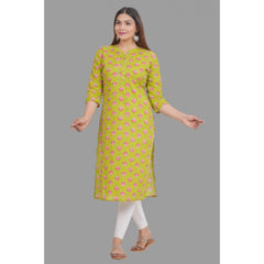 Generic Women's Printed Calf Length Cotton Kurti (Green)