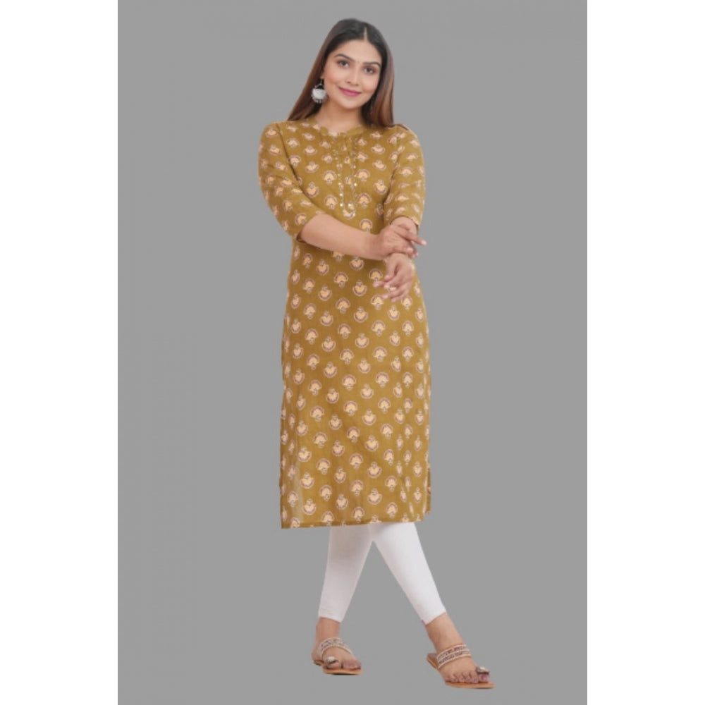 Generic Women's Printed Calf Length Cotton Kurti (Brown)