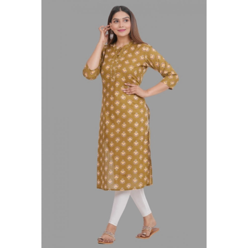 Generic Women's Printed Calf Length Cotton Kurti (Brown)