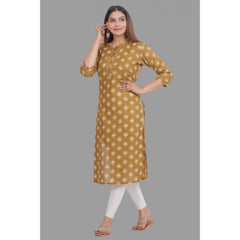 Generic Women's Printed Calf Length Cotton Kurti (Brown)