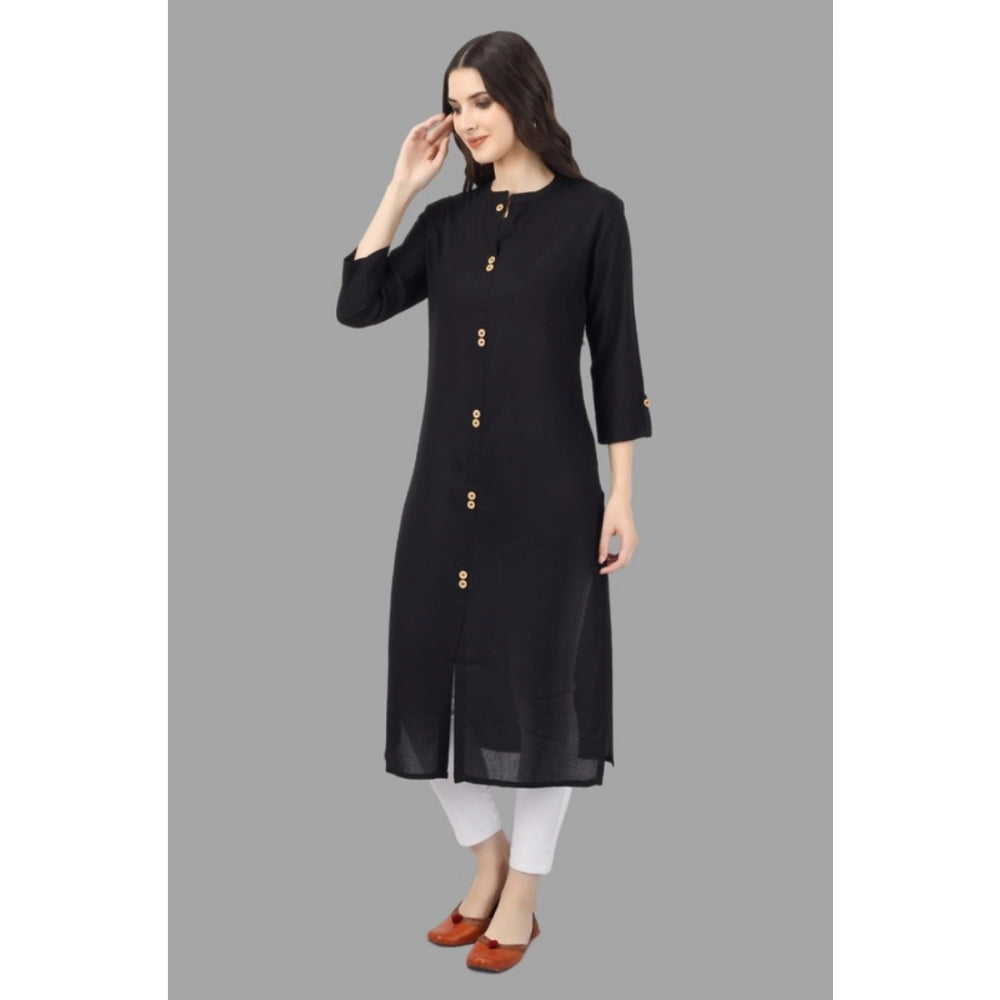 Generic Women's Solid Calf Length Rayon Kurti (Black)