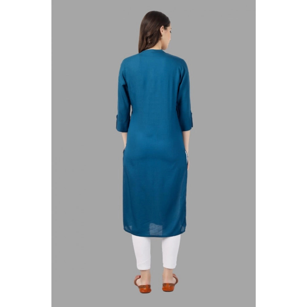 Besticktes, wadenlanges Kurti aus Viskose für Damen (Hellblau)