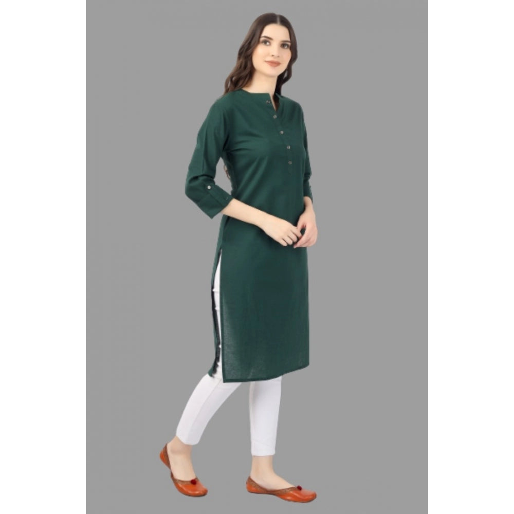 Generic Women's Solid Calf Length Cotton Kurti (Green)