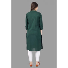 Generic Women's Solid Calf Length Cotton Kurti (Green)