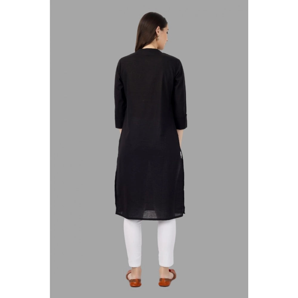 Generic Women's Solid Calf Length Cotton Kurti (Black)