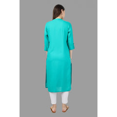 Besticktes, wadenlanges Kurti aus Viskose für Damen (Türkis)