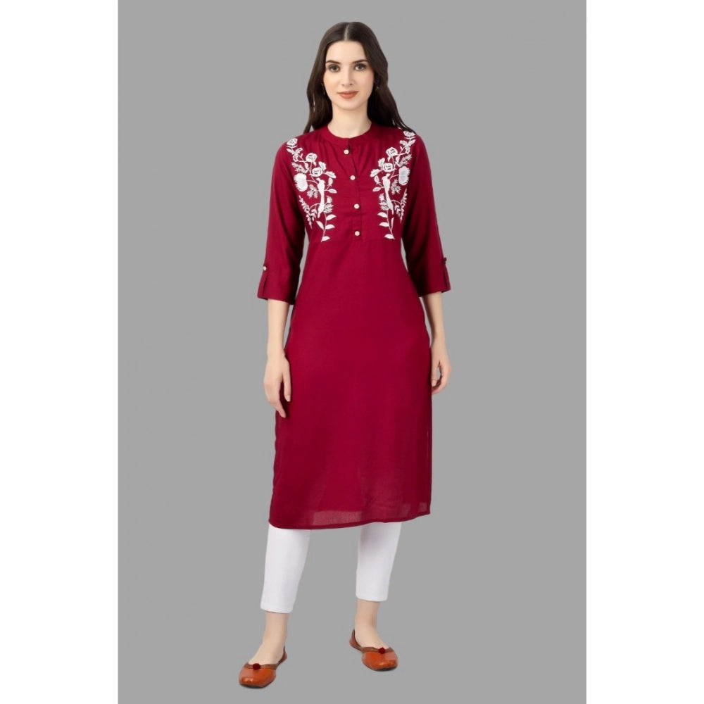 Besticktes, wadenlanges Kurti aus Viskose für Damen (Kastanienbraun)