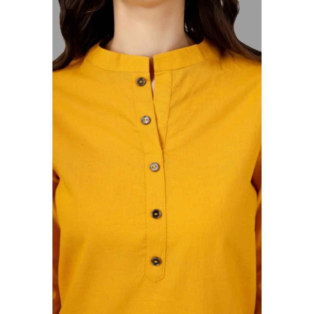 Generic Women's Solid Calf Length Cotton Kurti (Yellow)