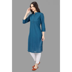 Generic Women's Solid Calf Length Cotton Kurti (Light Blue)