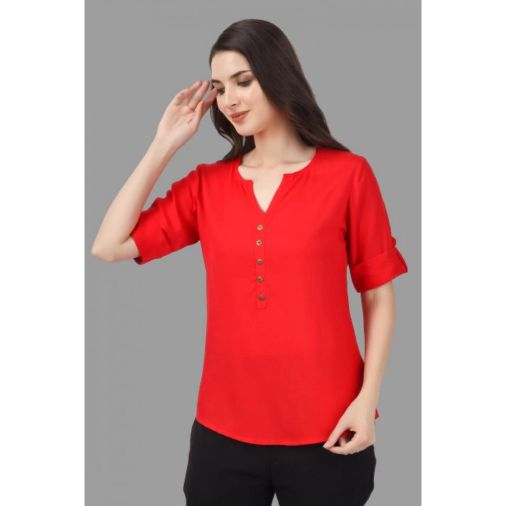 Generic Women's Solid Short Length Rayon Tunic Top (Red)