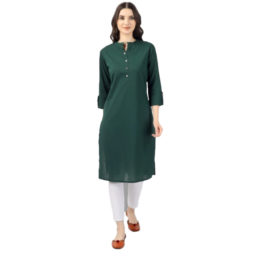 Generic Women's Solid Calf Length Cotton Kurti (Green)