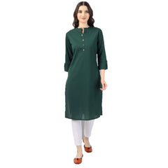 Generic Women's Solid Calf Length Cotton Kurti (Green)