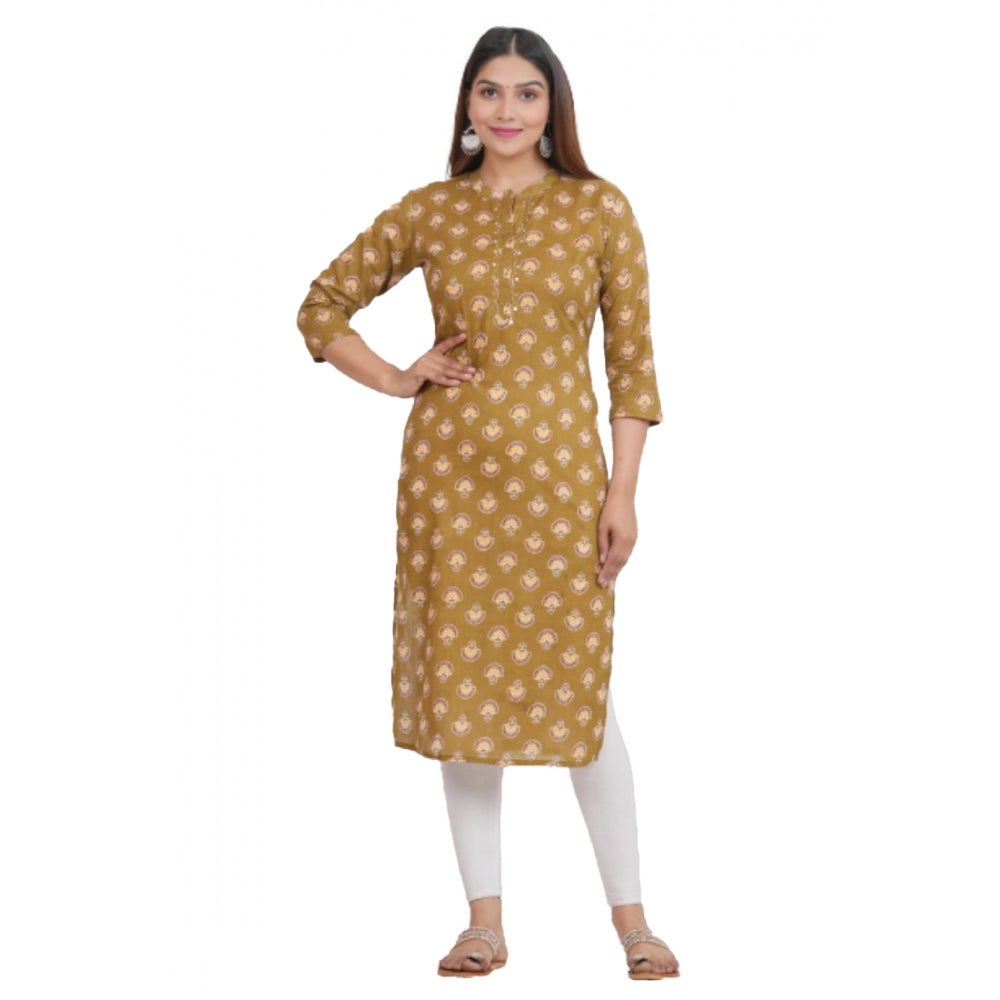 Generic Women's Printed Calf Length Cotton Kurti (Brown)