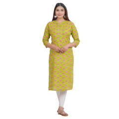 Generic Women's Printed Calf Length Cotton Kurti (Green)