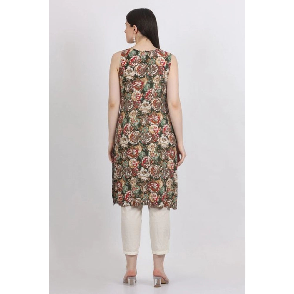 Generisches lässiges ärmelloses Kurti aus Viskose-Rayon mit Aufdruck für Damen (Grün)