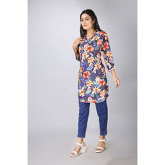 Generic Women's Casual 3/4 Sleeve Viscose Rayon Printed Kurti (Blue)