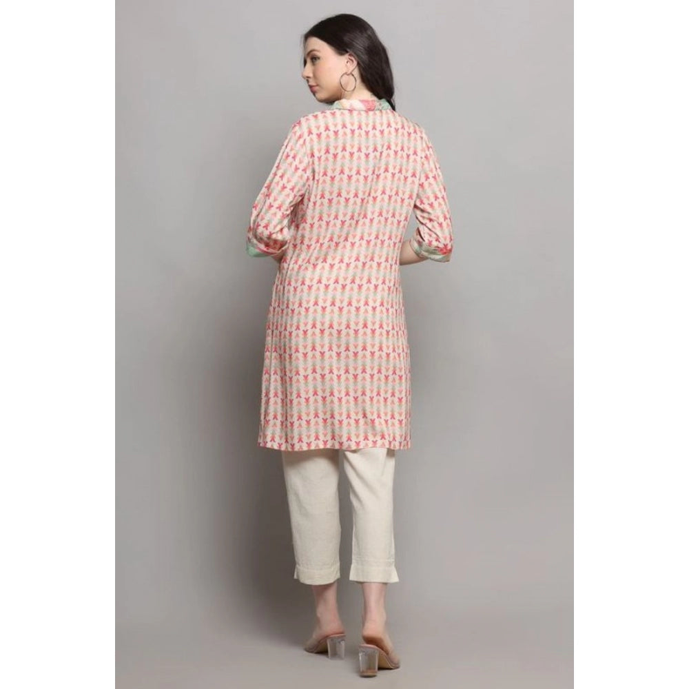 Generisches Damen-Kurti mit 3/4-Ärmeln, bedruckt, aus Viskose und Rayon (Pink)