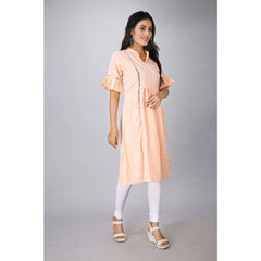 Generisches, kurzärmliges, bedrucktes Kurti aus Seidenmischung für Damen (Orange)