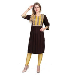 Generisches Damen-Kurti mit 3/4-Ärmeln, bedruckt, aus Viskose und Rayon (braun)