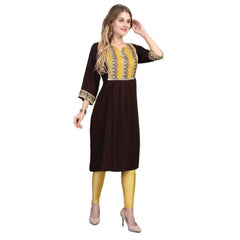 Generisches Damen-Kurti mit 3/4-Ärmeln, bedruckt, aus Viskose und Rayon (braun)