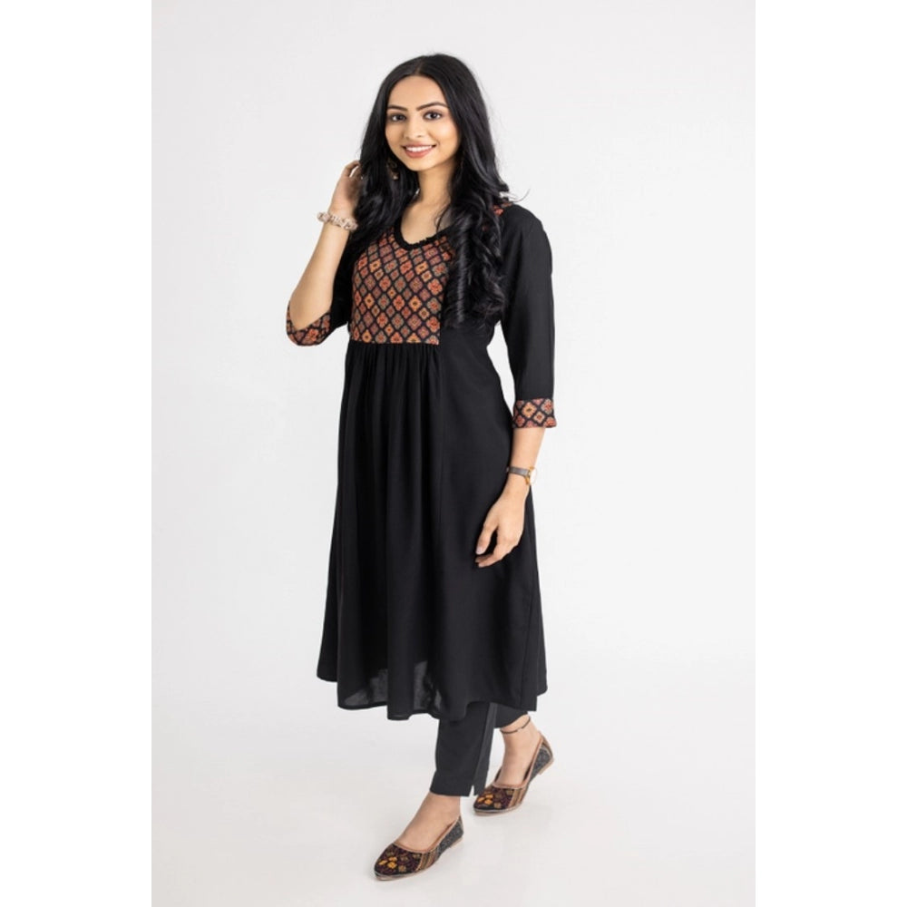 Generisches Damen-Kurti mit 3/4-Ärmeln, bedruckt, aus Viskose und Rayon (schwarz)