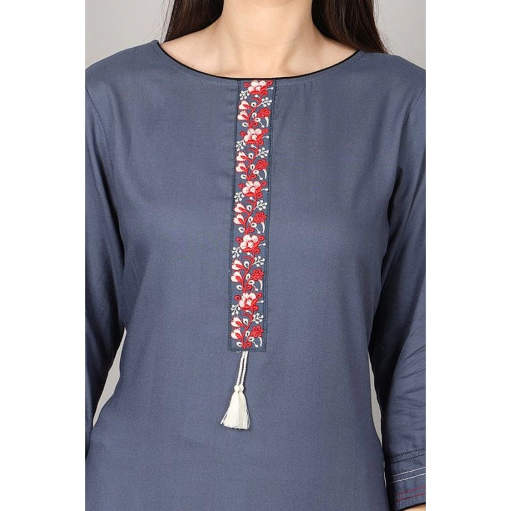 Generisches Damen-Kurti mit 3/4-Ärmeln, bedruckt, aus Viskose und Rayon (Grau)