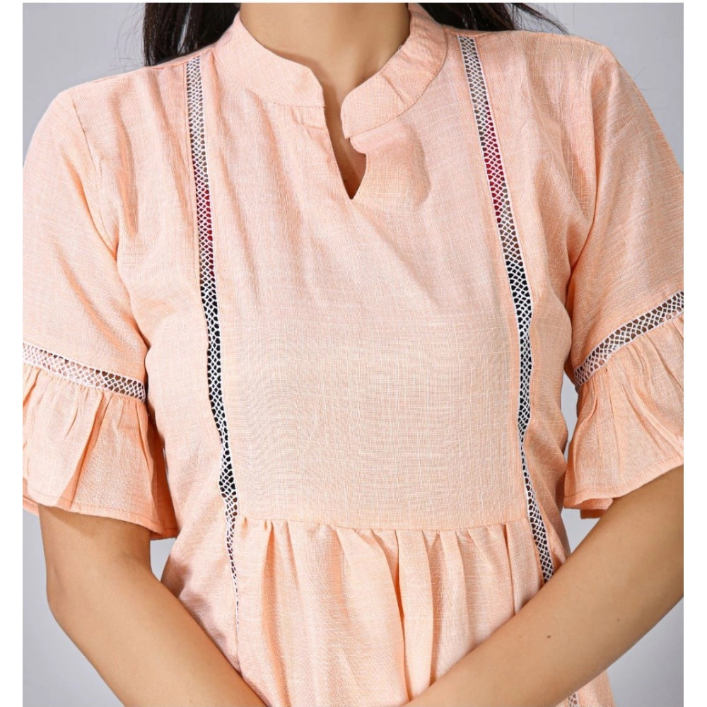 Generisches, kurzärmliges, bedrucktes Kurti aus Seidenmischung für Damen (Orange)