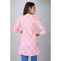 Generic Women's Casual 3/4 Sleeve Cotton Blend Printed Kurti (Pink)