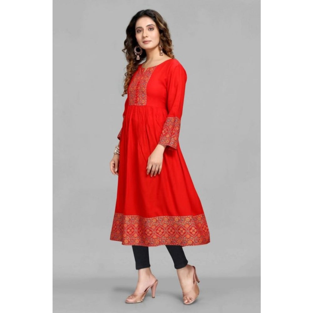 Generic Women's Casual 3/4 Sleeve Viscose Rayon Foil Printed Kurti (Red)