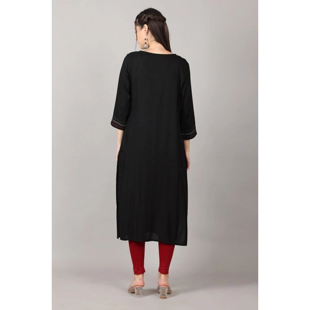 Generisches Damen-Kurti mit 3/4-Ärmeln, bedruckt, aus Viskose und Rayon (schwarz)