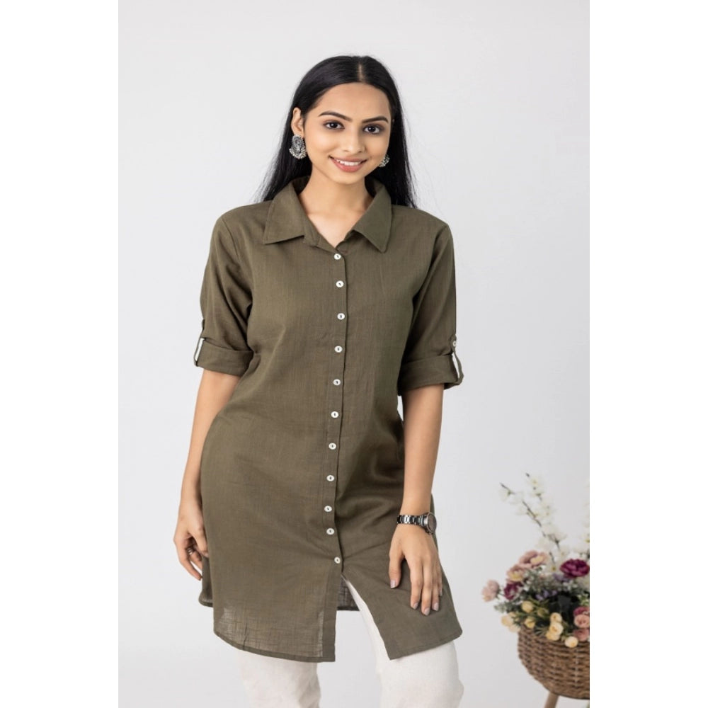 Generisches Damen-Kurti mit 3/4-Ärmeln aus Viskose und Rayon (Dunkelgrün)