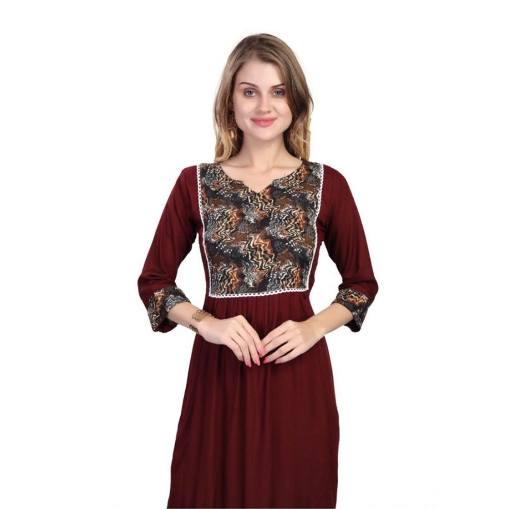 Generisches Damen-Kurti mit 3/4-Ärmeln, bedruckt, aus Viskose und Rayon (braun)