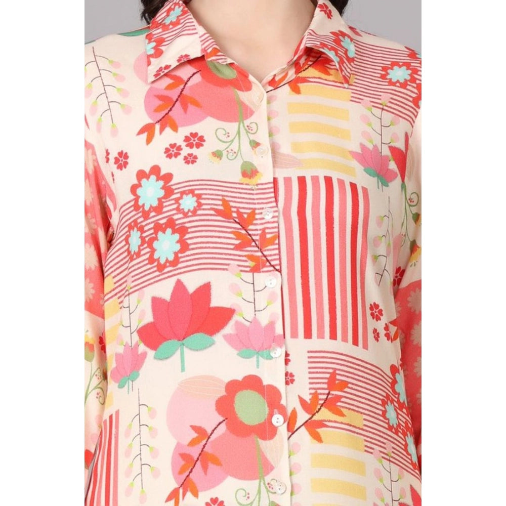 Generisches Damen-Kurti mit 3/4-Ärmeln, bedruckt, aus Viskose und Rayon (Pink)