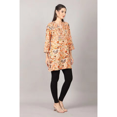 Generic Women's Casual 3/4 Sleeve Viscose Rayon Printed Kurti (Orange)