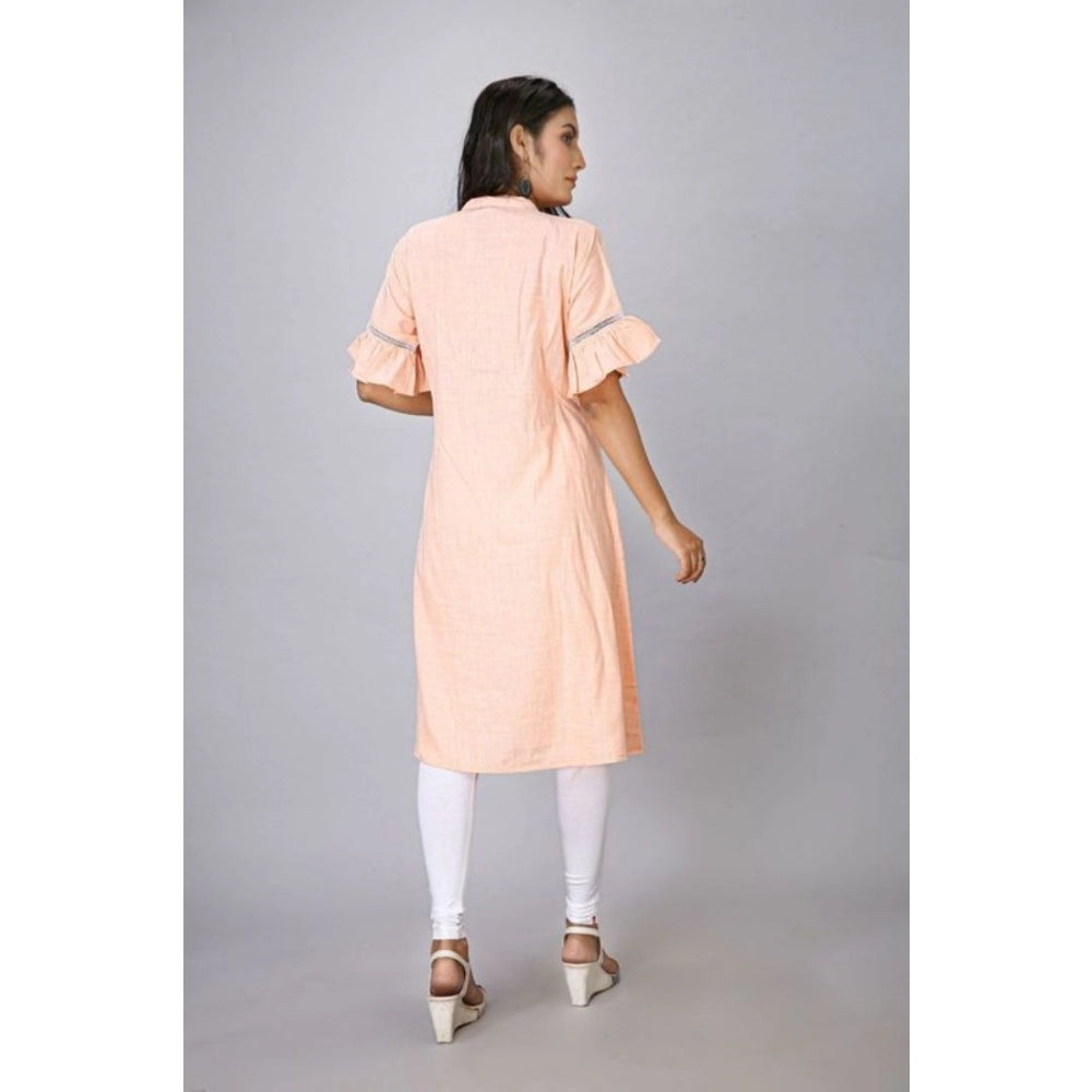 Generisches, kurzärmliges, bedrucktes Kurti aus Seidenmischung für Damen (Orange)