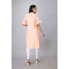 Generisches, kurzärmliges, bedrucktes Kurti aus Seidenmischung für Damen (Orange)