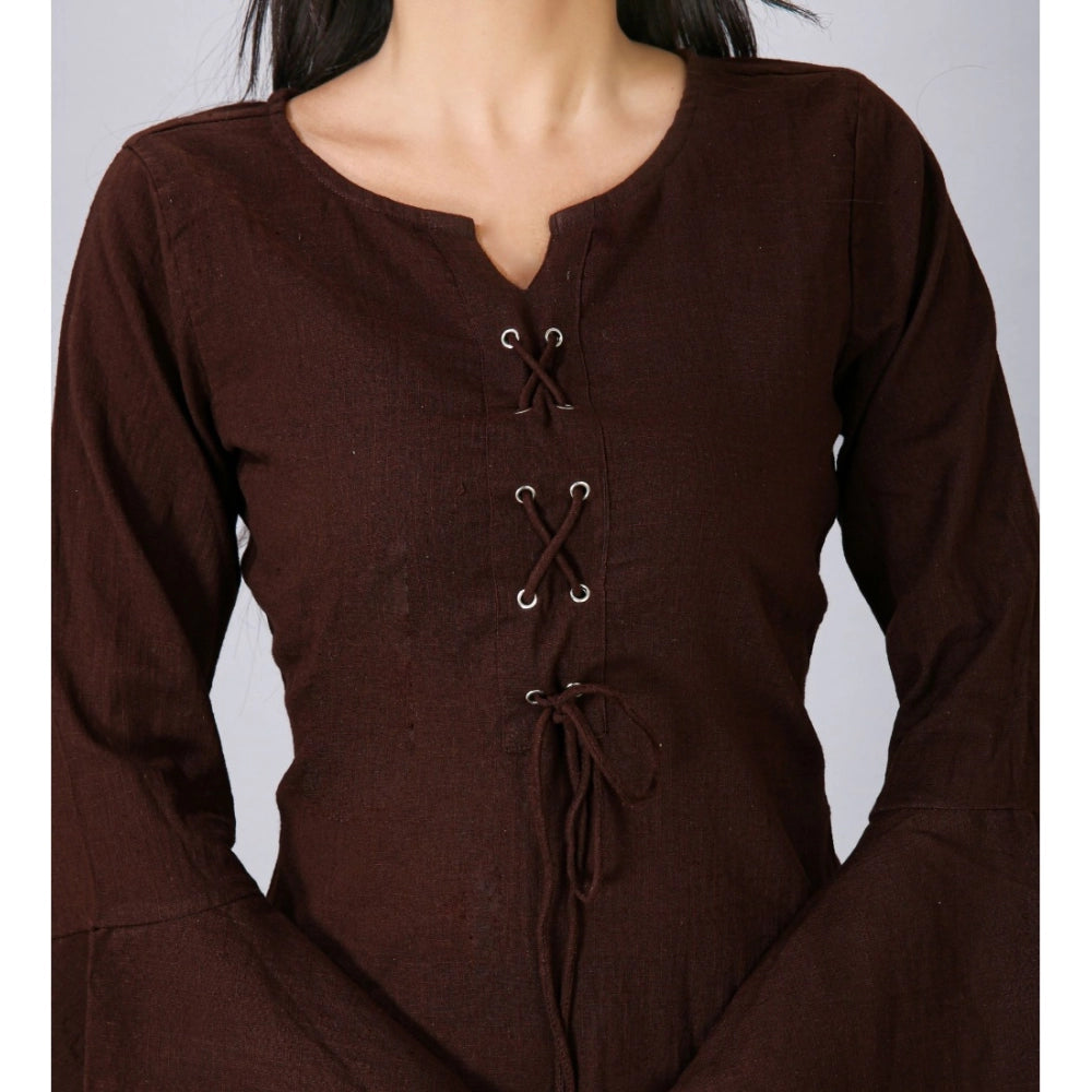 Generisches, lässiges Kurti aus Viskose und Rayon mit langen Ärmeln für Damen (braun)