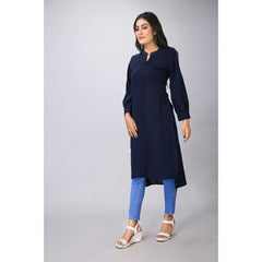 Generisches, lässiges Kurti aus Viskose-Rayon mit langen Ärmeln für Damen (Dunkelblau)